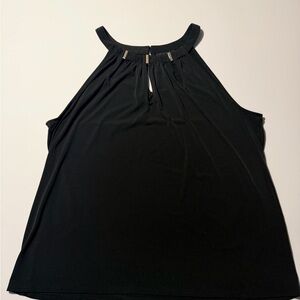 7th Avenue; Elegant Black Sleeveless Tank Top Chrome accents rounded neckline